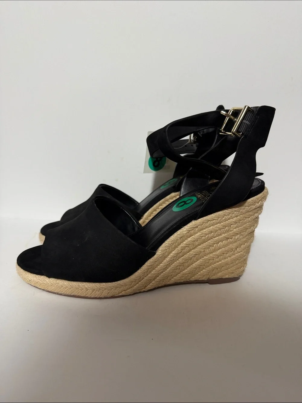 Vince Camuto Black Espadrille Ankle-Strap Wedges